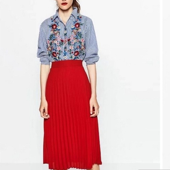 Zara oversized poplin stripe embroidery floral shirt - Picture 6 of 11